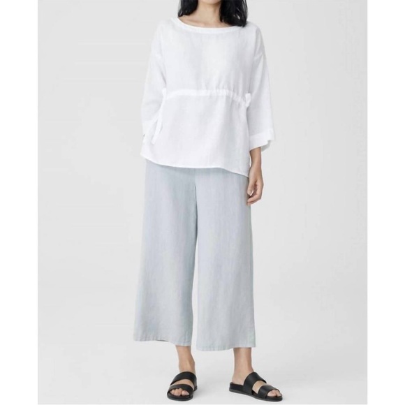 NWT EILEEN FISHER garment-dyed organic linen wide-leg pant in geyser